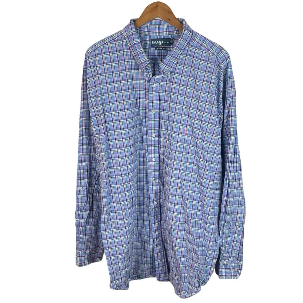 BF156 Men’s Polo Ralph Lauren Designer Classic Fit Plaid Button Shirt 4XLT Tall